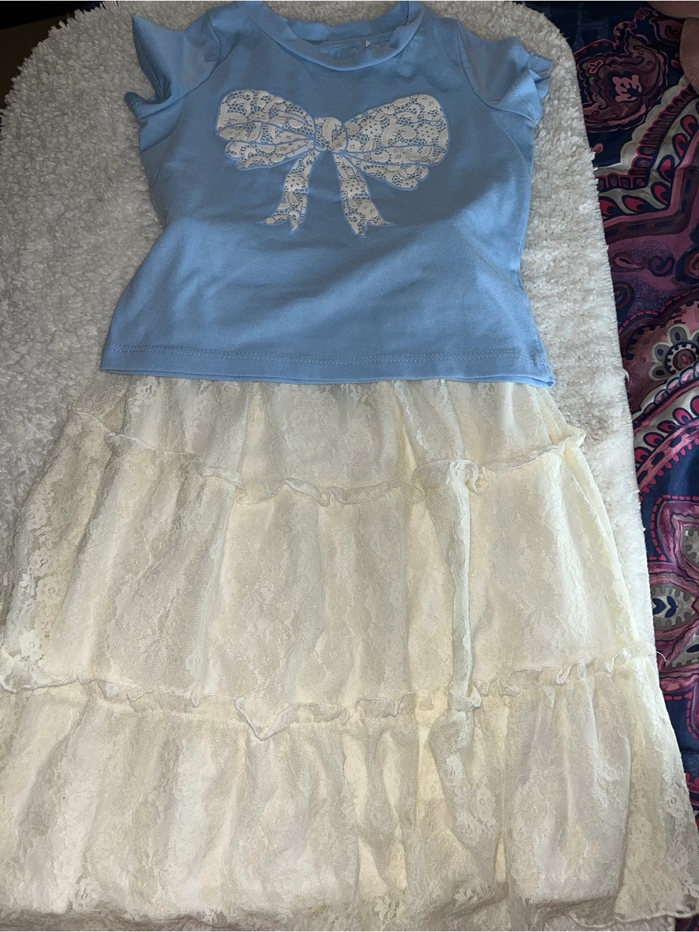 Kids Cream Lace Tiered Skirt